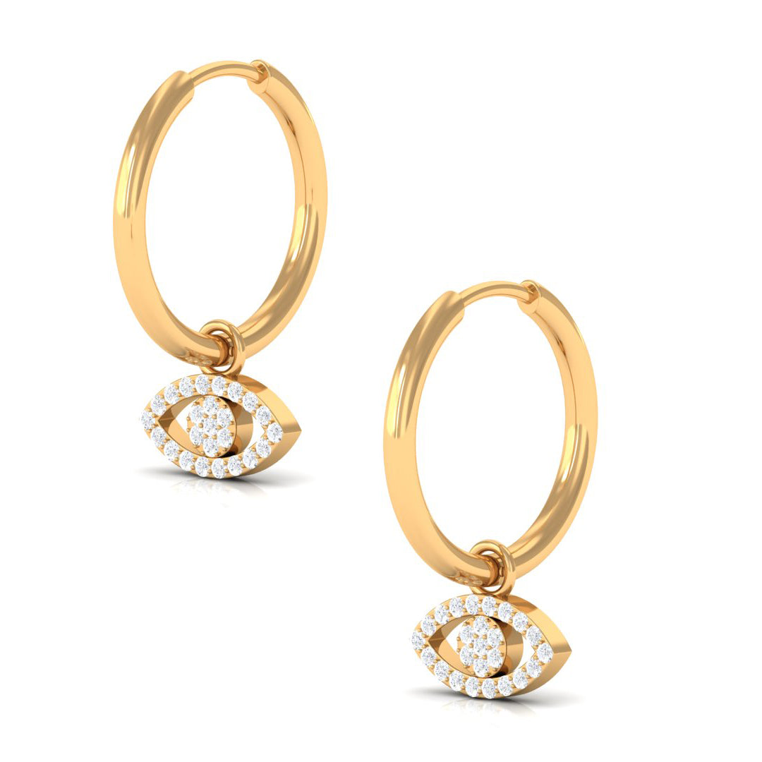 Natural Diamond Evil Eye Drop Hoop Earrings