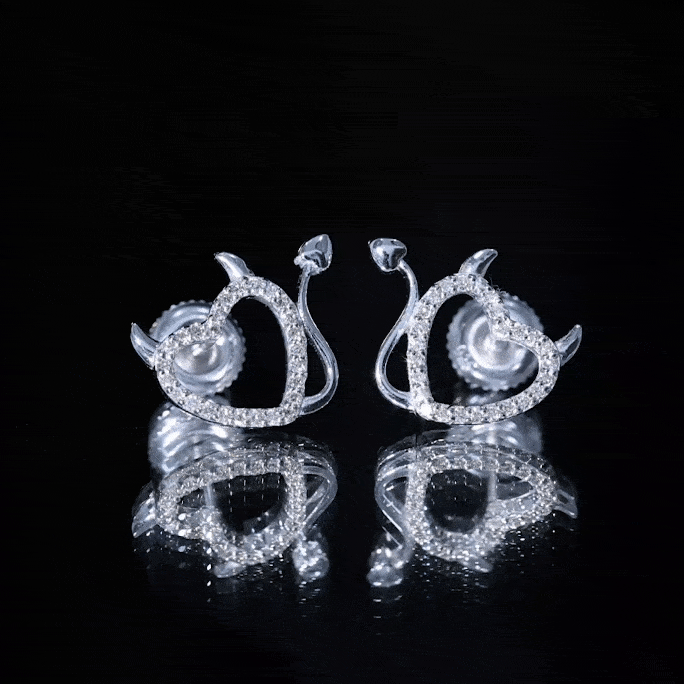 Round Diamond Devil Heart Earrings