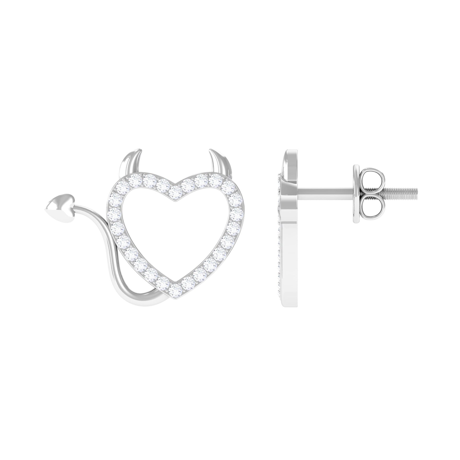 Round Diamond Devil Heart Earrings