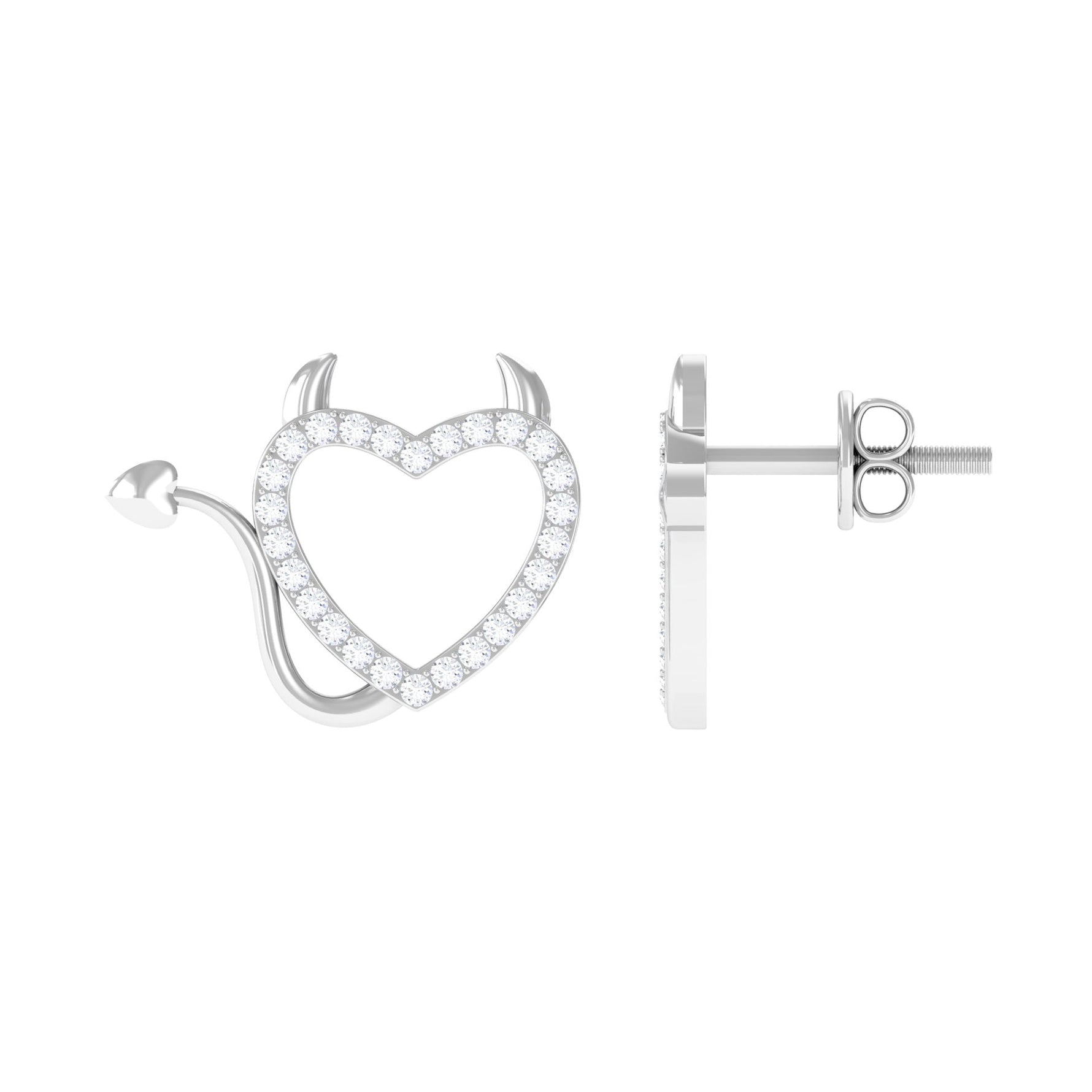 Round Diamond Devil Heart Earrings