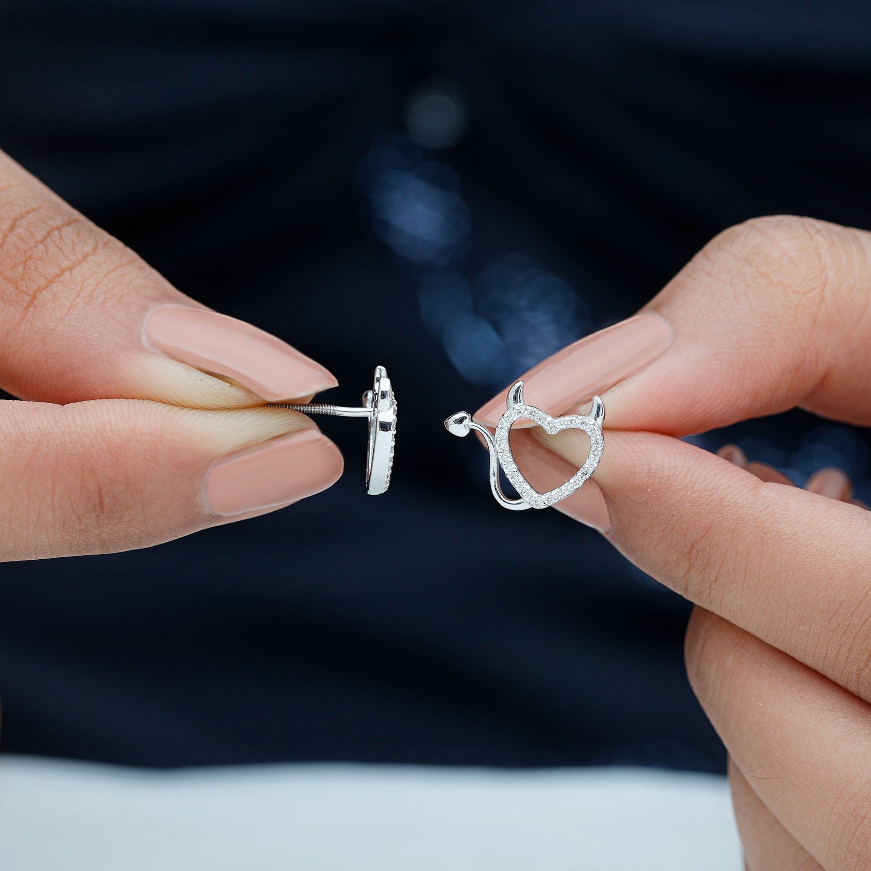 Round Diamond Devil Heart Earrings
