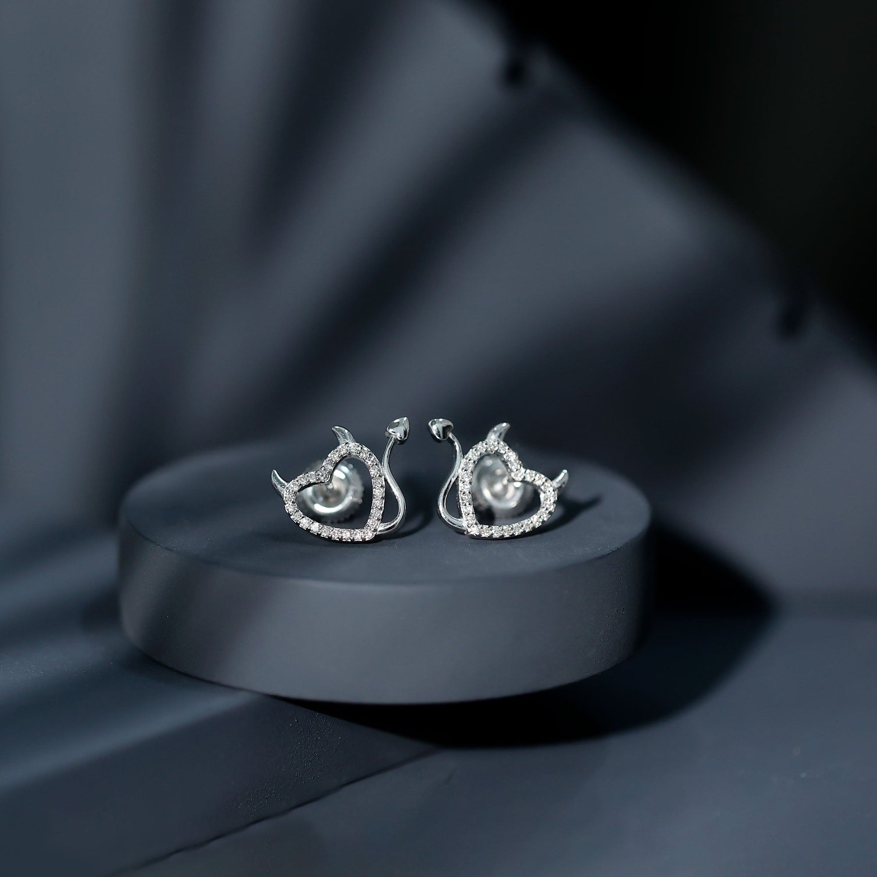 Round Diamond Devil Heart Earrings