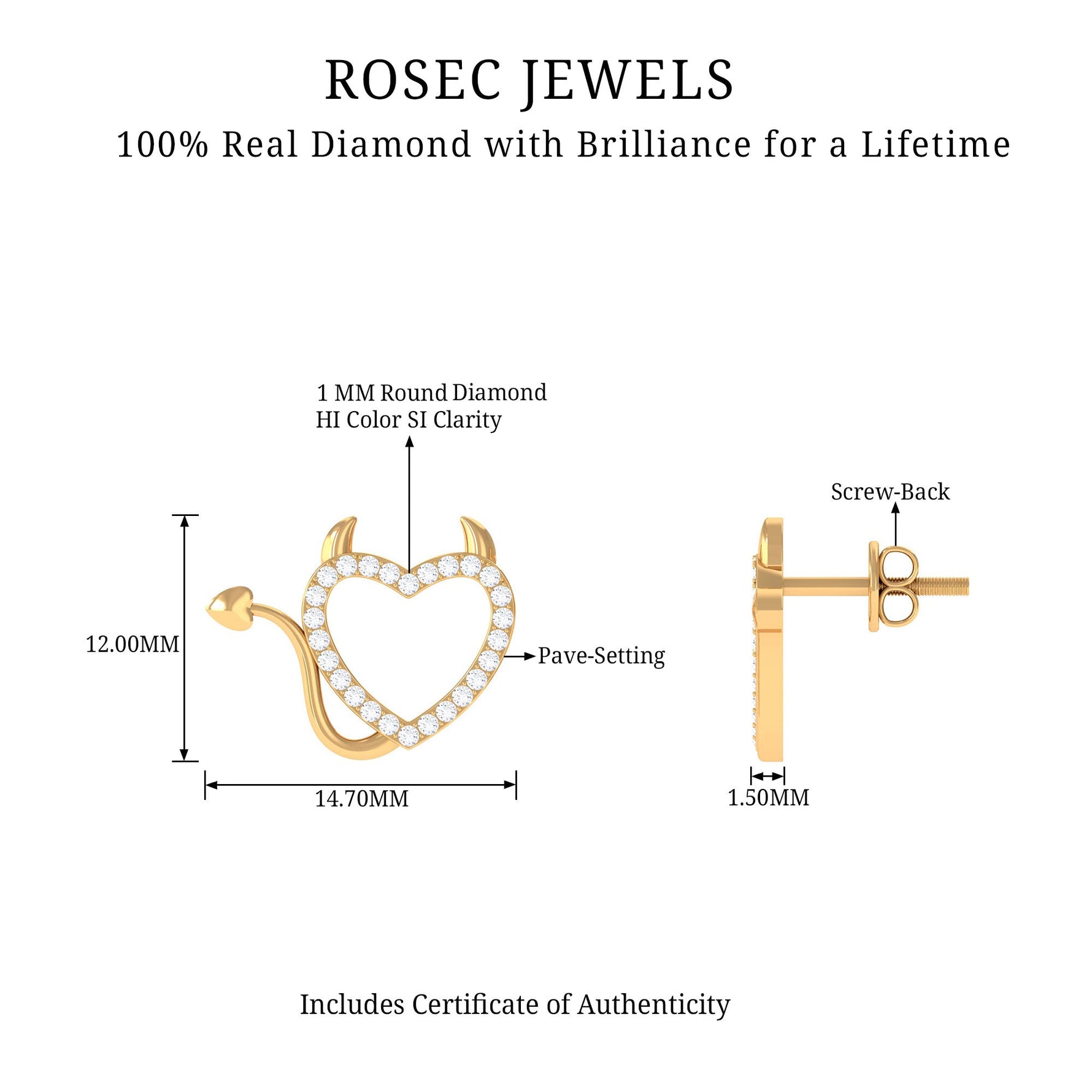 Round Diamond Devil Heart Earrings