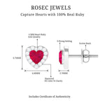 Heart Shape Ruby Stud Earrings with Diamond Halo
