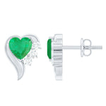 1.25 CT Emerald and Diamond Heart Stud Earrings