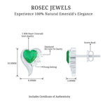 1.25 CT Emerald and Diamond Heart Stud Earrings