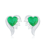 1.25 CT Emerald and Diamond Heart Stud Earrings