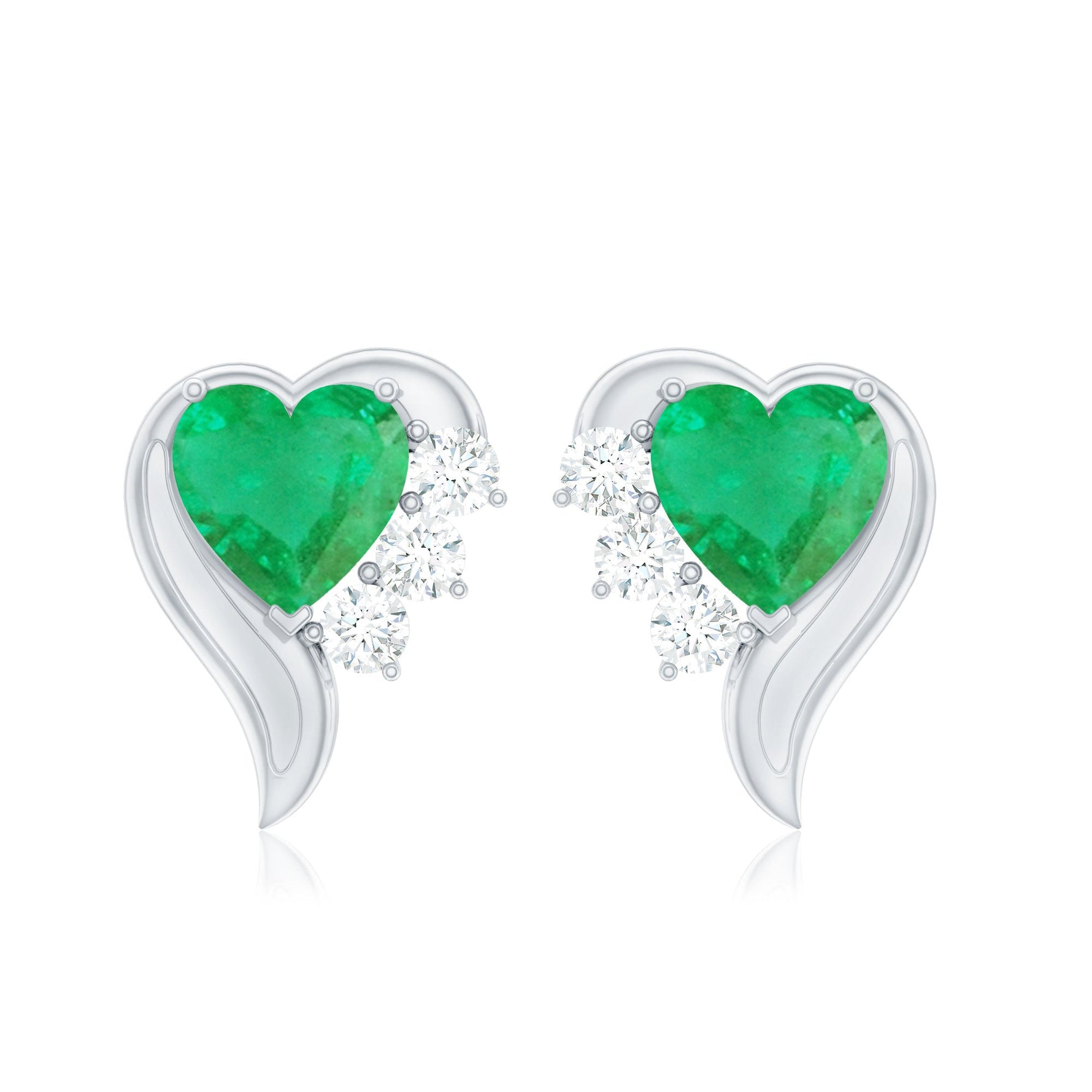 1.25 CT Emerald and Diamond Heart Stud Earrings