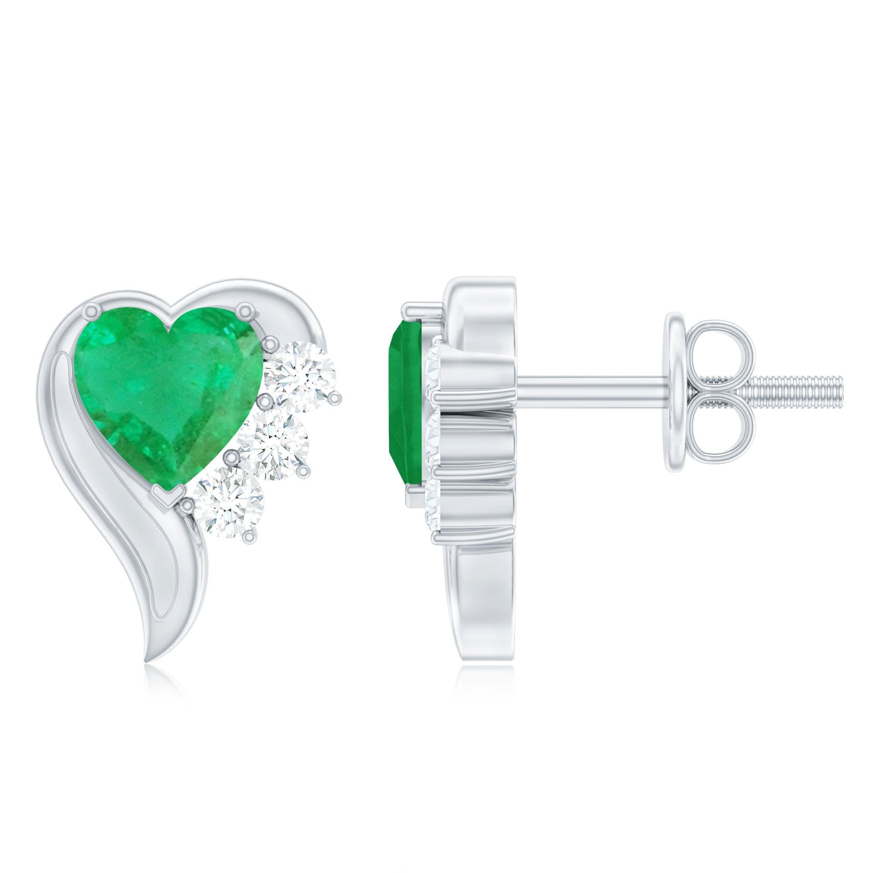 1.25 CT Emerald and Diamond Heart Stud Earrings