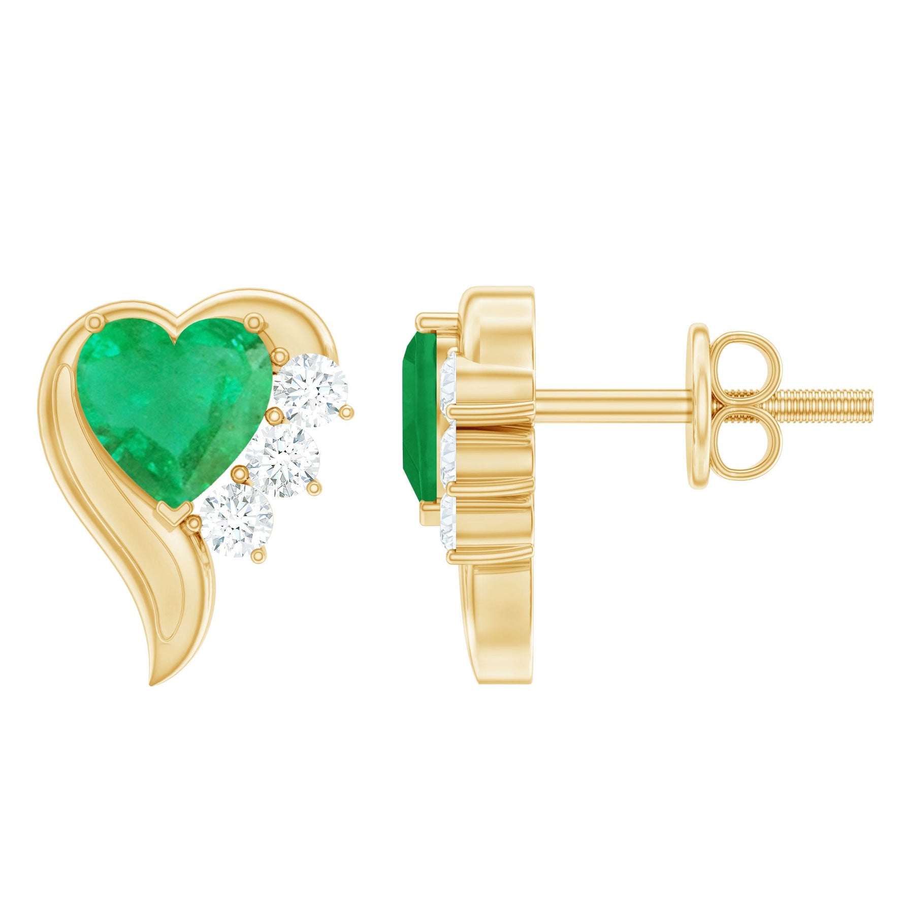 1.25 CT Emerald and Diamond Heart Stud Earrings