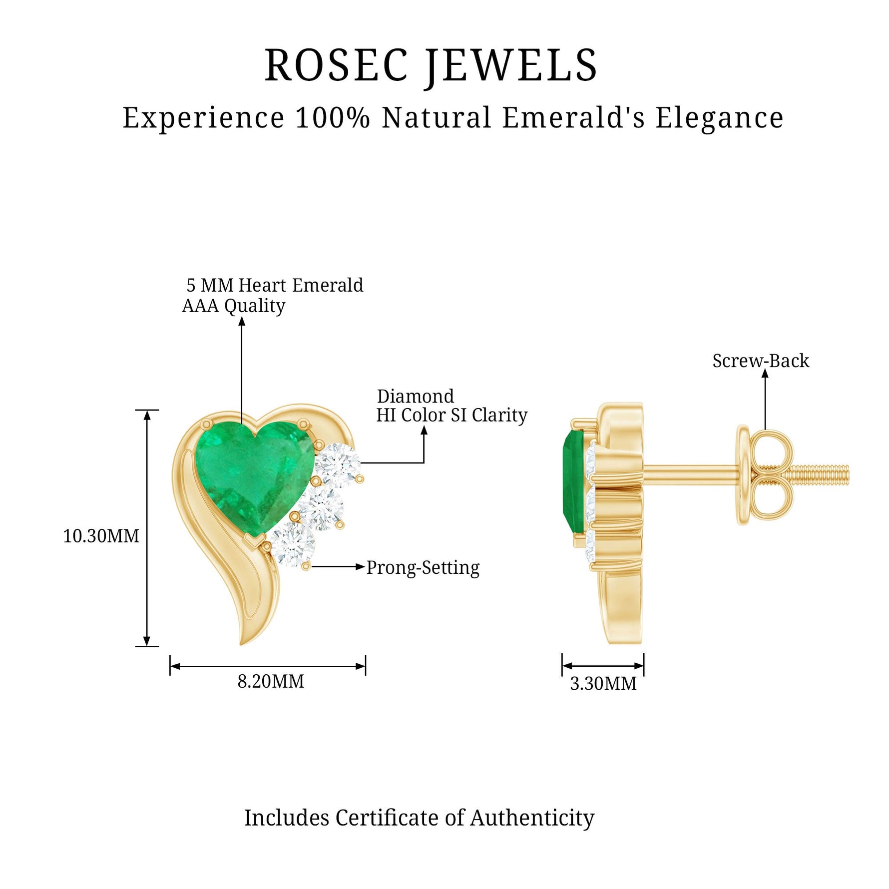 1.25 CT Emerald and Diamond Heart Stud Earrings