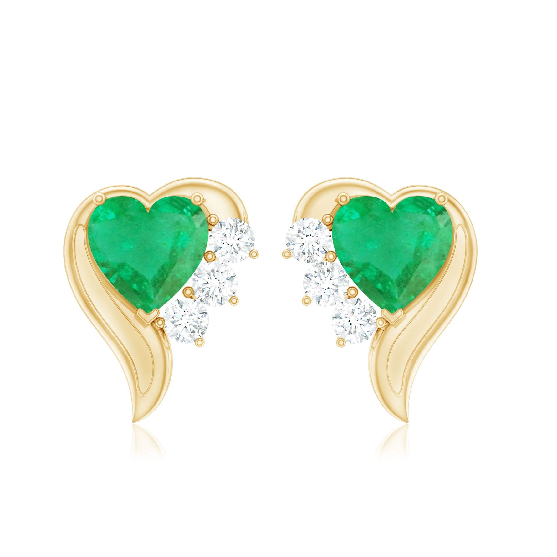 1.25 CT Emerald and Diamond Heart Stud Earrings
