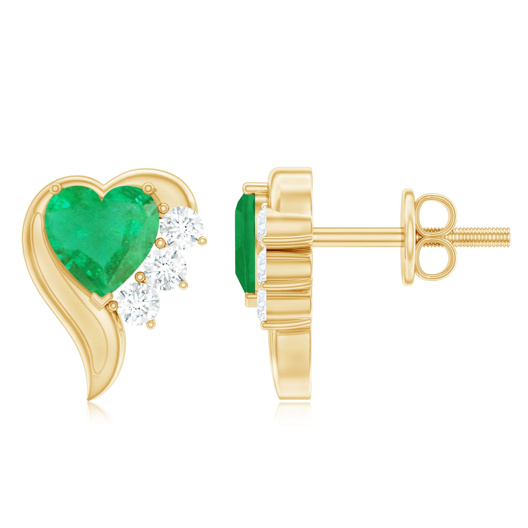1.25 CT Emerald and Diamond Heart Stud Earrings