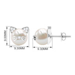 15 CT Freshwater Pearl and Diamond Kitten Stud Earrings