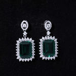 Certified 10X14 MM Lab Grown Emerald Art Deco Earrings in Silver