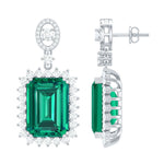 Certified 10X14 MM Lab Grown Emerald Art Deco Earrings in Silver