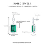 Certified 10X14 MM Lab Grown Emerald Art Deco Earrings in Silver