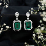 Certified 10X14 MM Lab Grown Emerald Art Deco Earrings in Silver