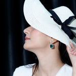 Certified 10X14 MM Lab Grown Emerald Art Deco Earrings in Silver