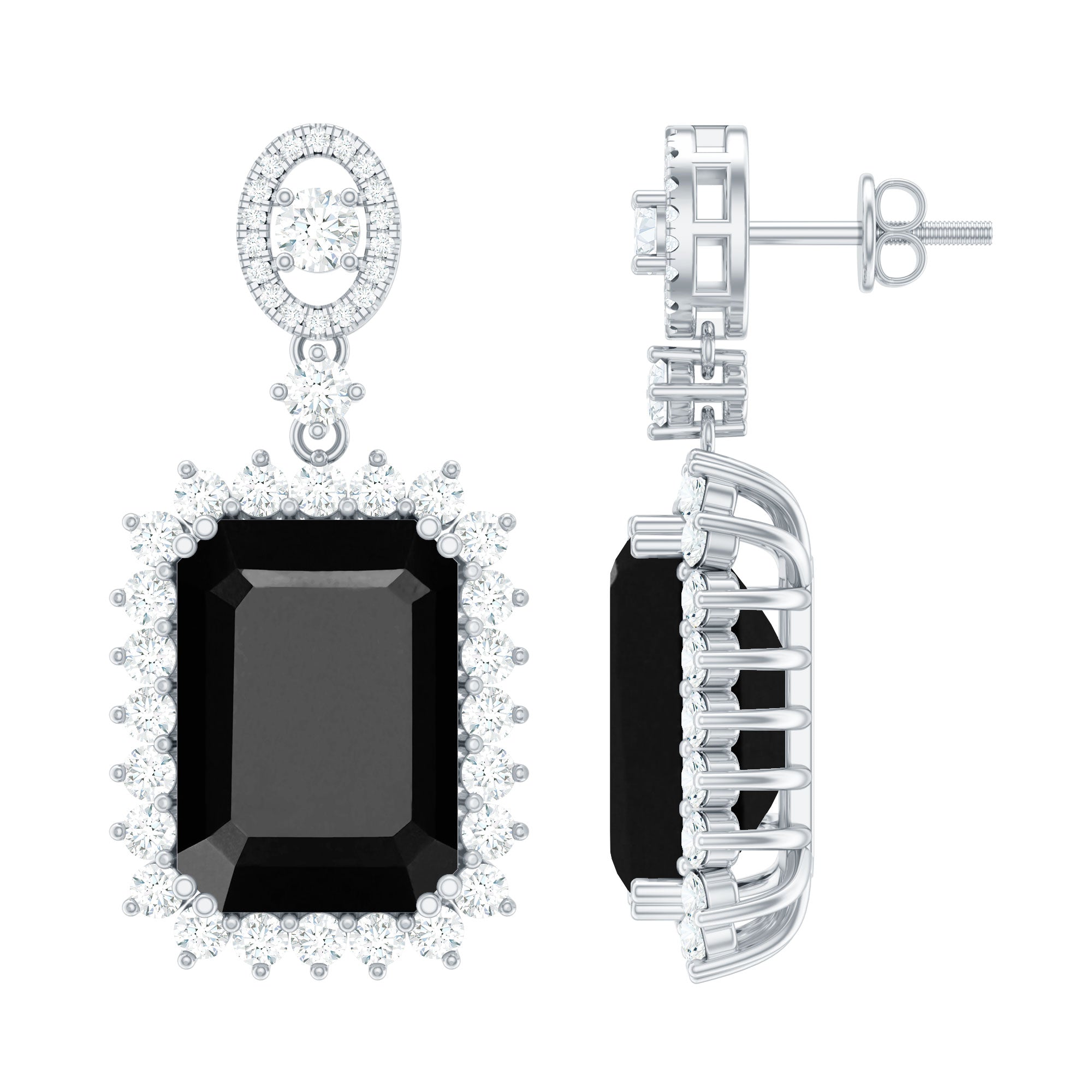 Lab Grown Black Diamond Statement Earrings in Silver
