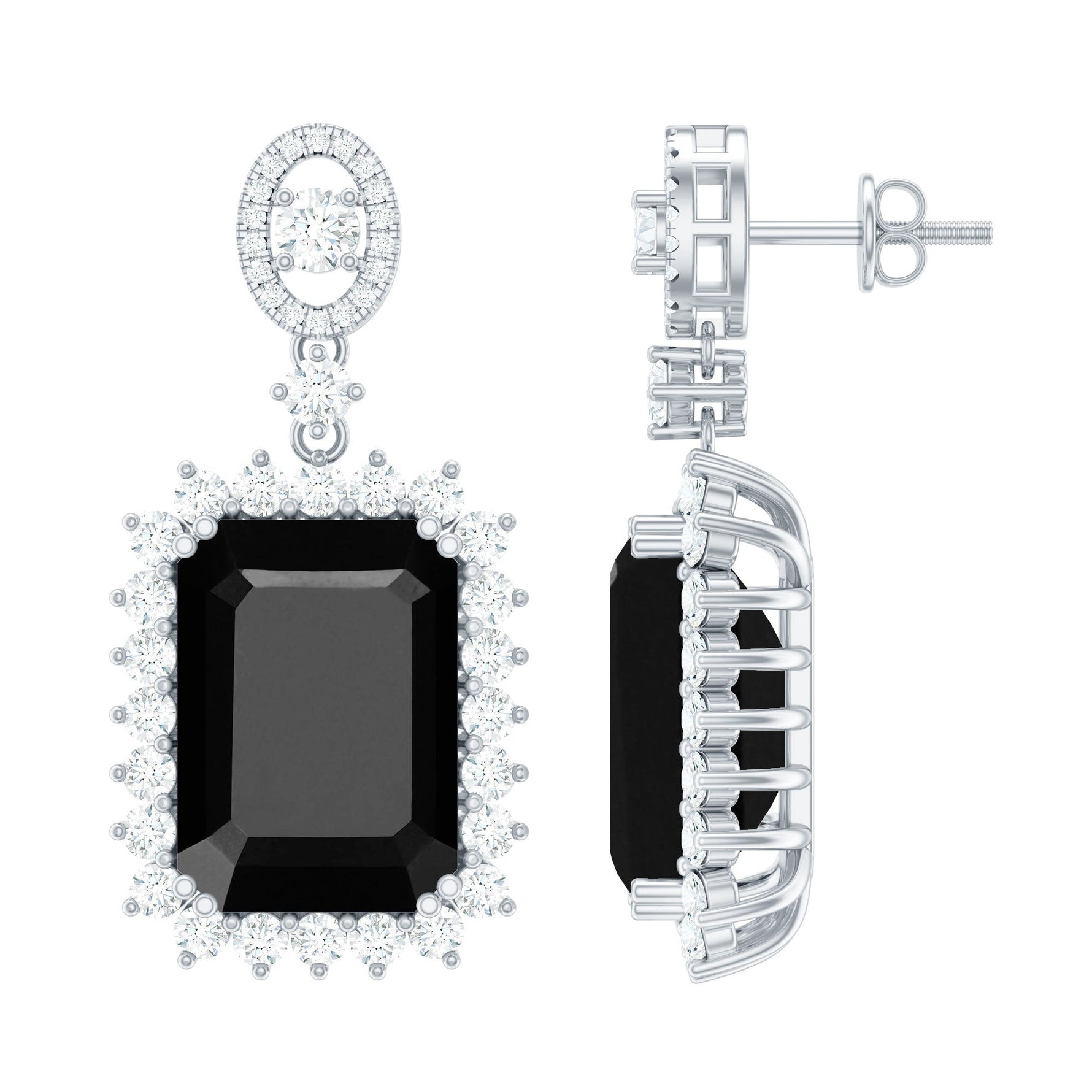 Lab Grown Black Diamond Statement Earrings in Silver