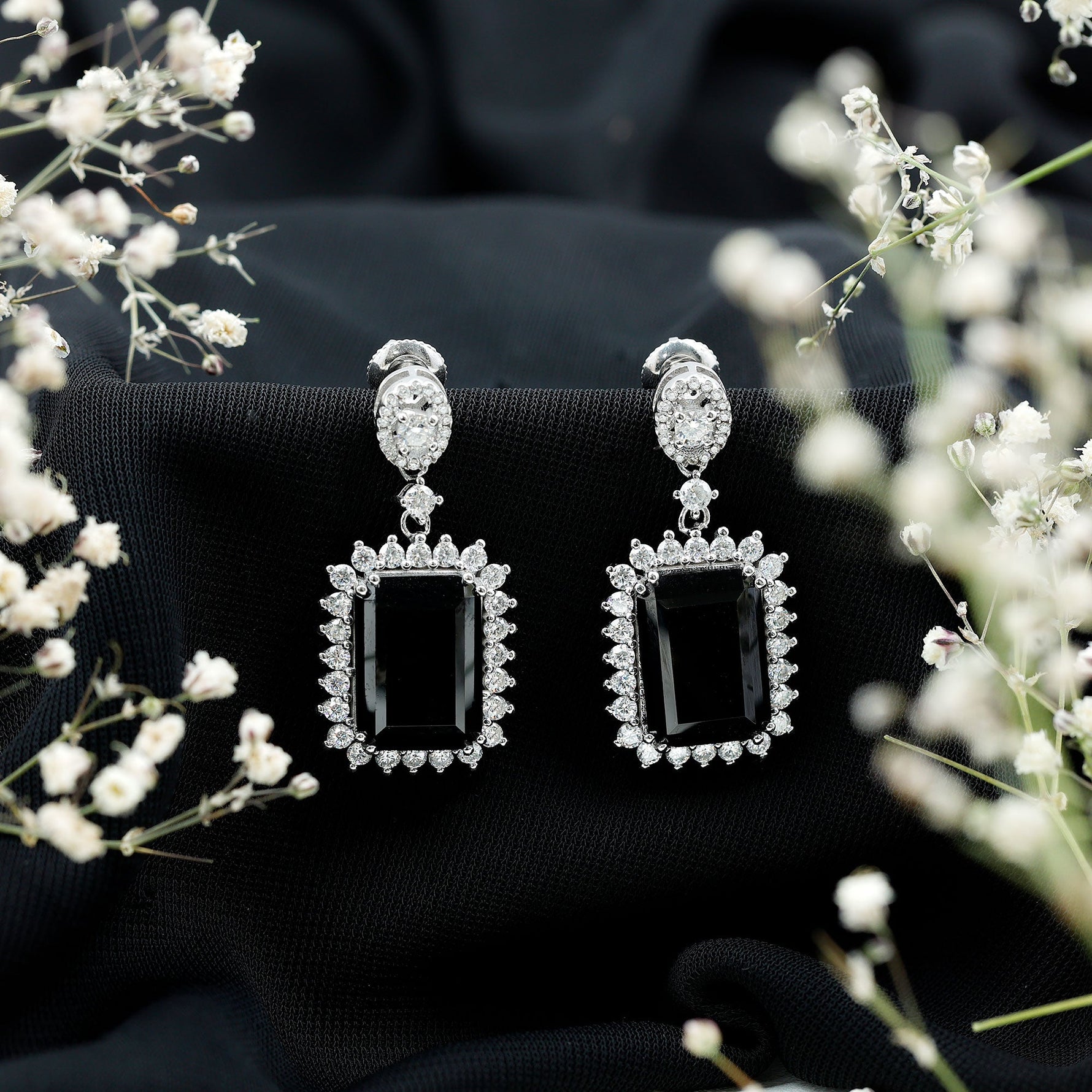 Lab Grown Black Diamond Statement Earrings in Silver