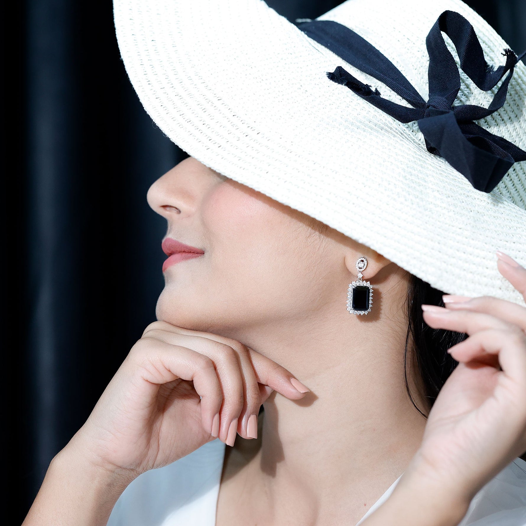 Lab Grown Black Diamond Statement Earrings in Silver