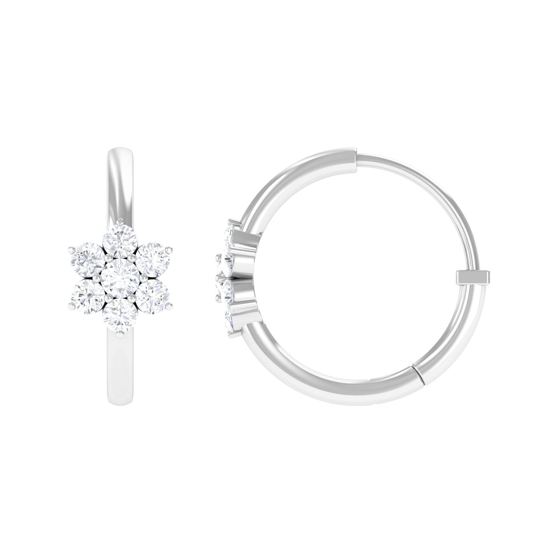 Diamond Flower Hoop Earrings For Her