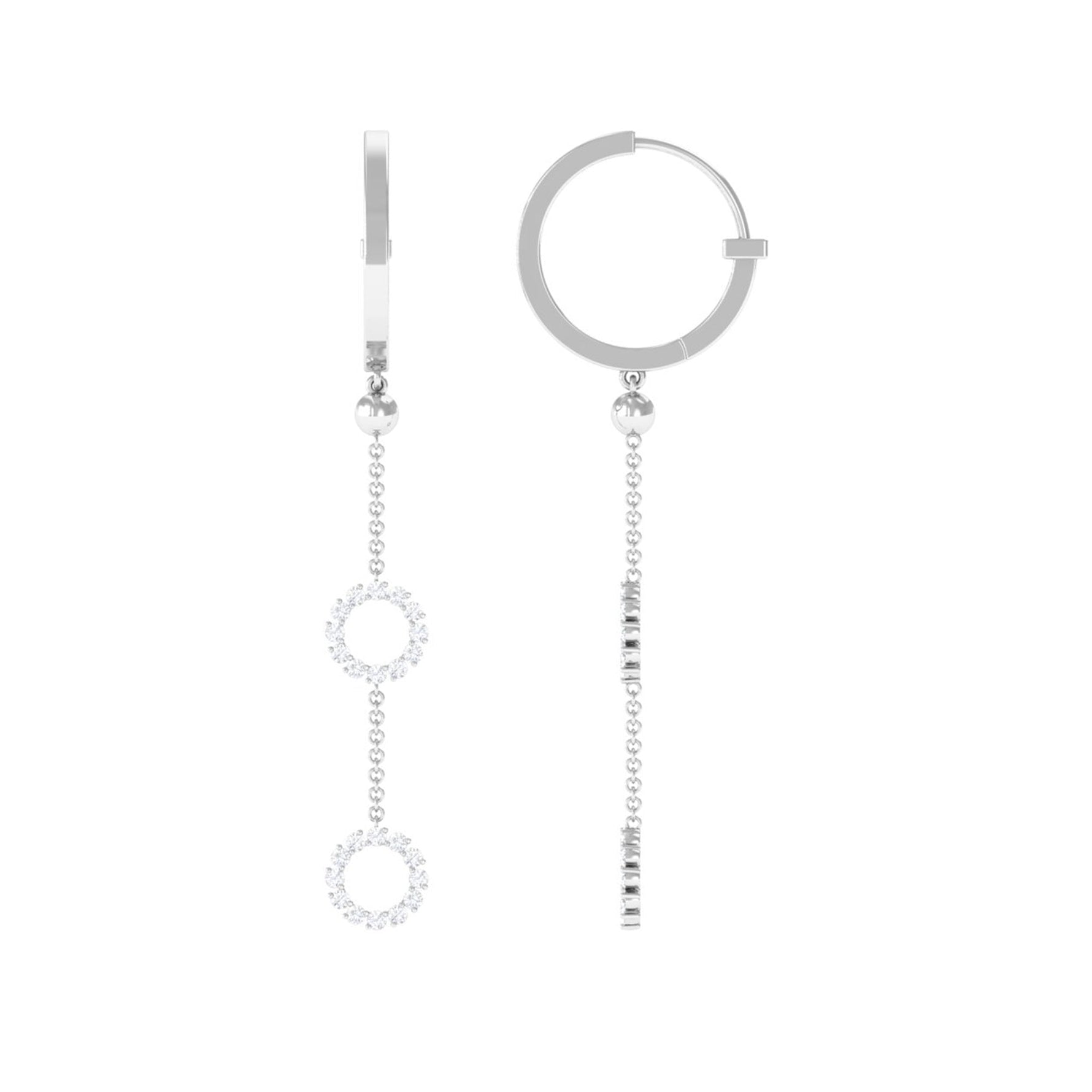 1 CT Open Circle Diamond Dangle Chain Hoop Earrings