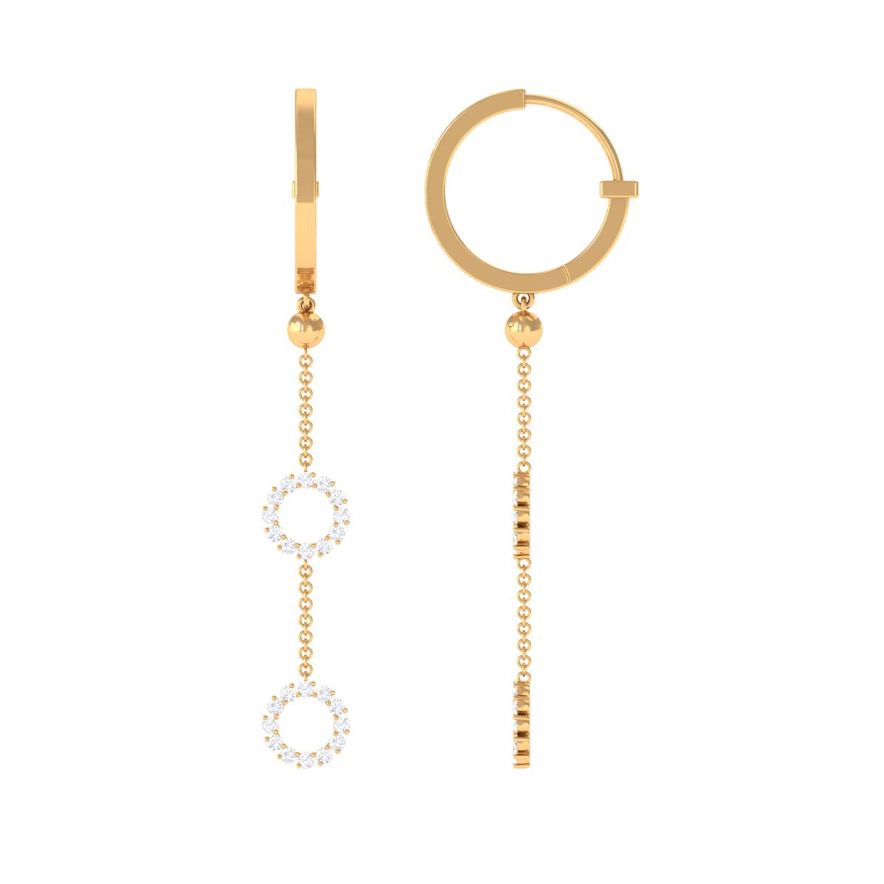 1 CT Open Circle Diamond Dangle Chain Hoop Earrings