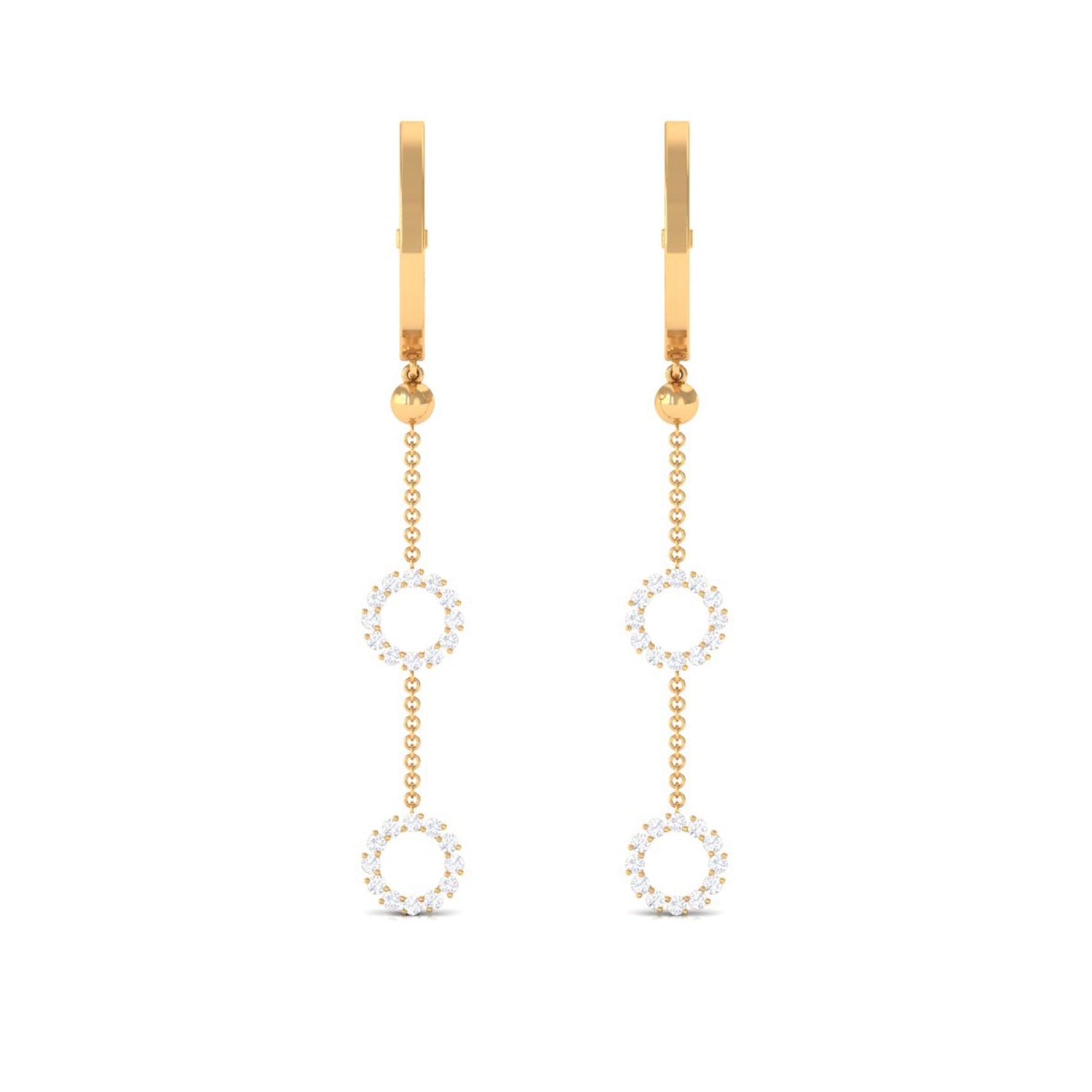 1 CT Open Circle Diamond Dangle Chain Hoop Earrings
