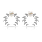 2.75 CT Freshwater Pearl Stud Earrings with Gold Leaf Motifs