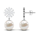 Freshwater Pearl Drop Earrings with Round Shape Diamond Stones