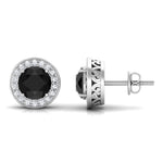 Natural Black Onyx Stud Earrings with Diamond Halo