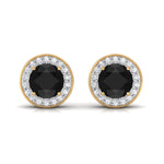 Natural Black Onyx Stud Earrings with Diamond Halo
