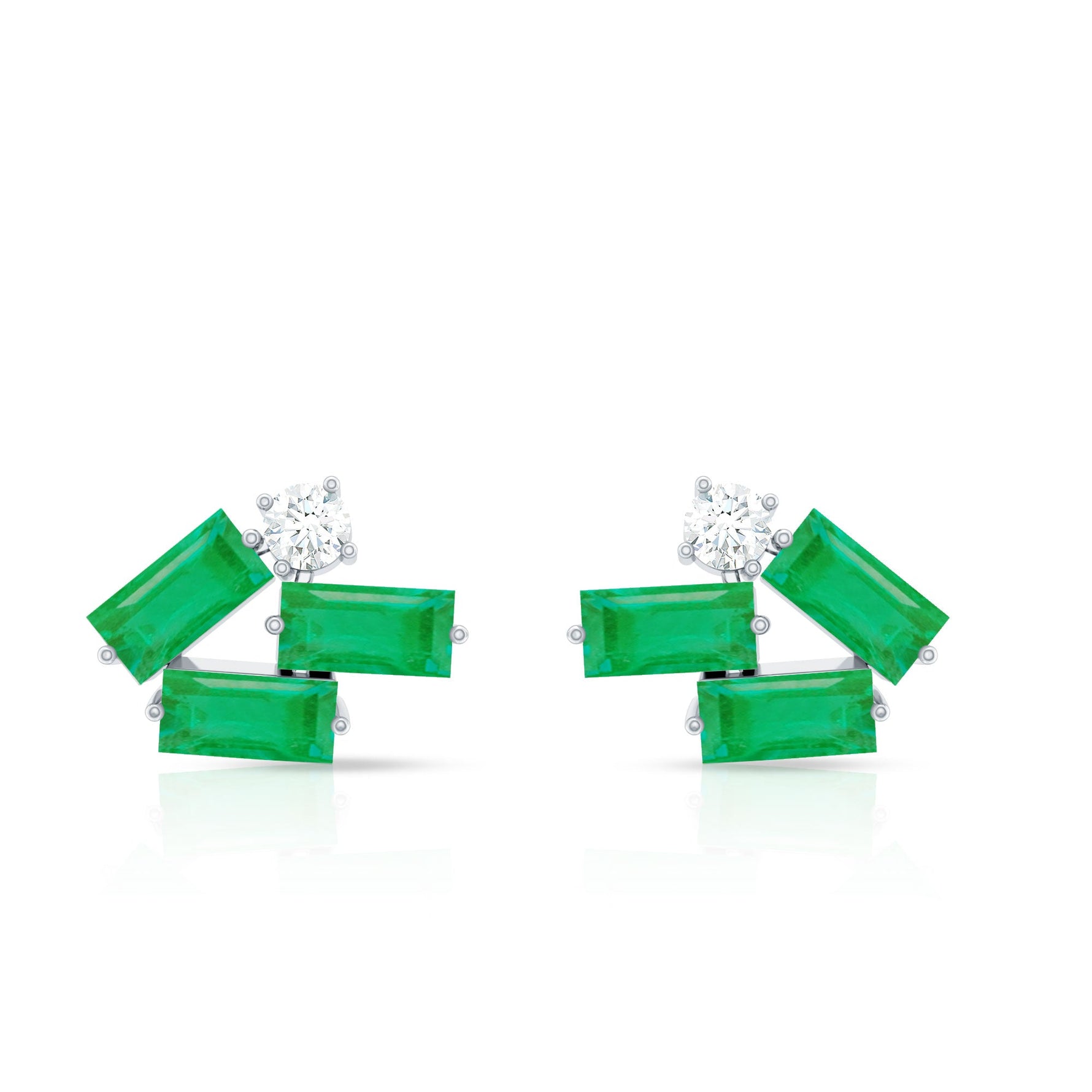 3/4 CT Modern Stud Earrings with Baguette Shape Emerald and Moissanite