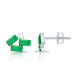 3/4 CT Modern Stud Earrings with Baguette Shape Emerald and Moissanite