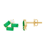 3/4 CT Modern Stud Earrings with Baguette Shape Emerald and Moissanite