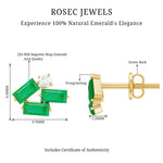 3/4 CT Modern Stud Earrings with Baguette Shape Emerald and Moissanite