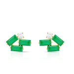 3/4 CT Modern Stud Earrings with Baguette Shape Emerald and Moissanite