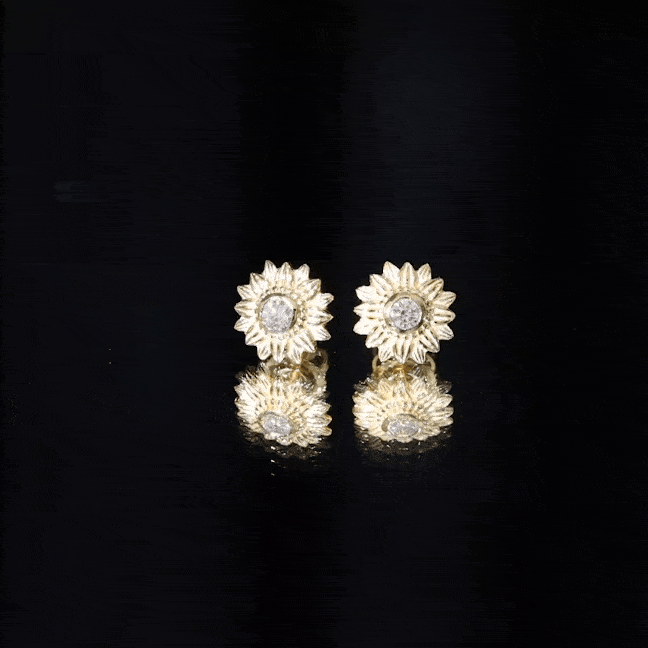 Diamond Sunflower Stud Earrings For Her