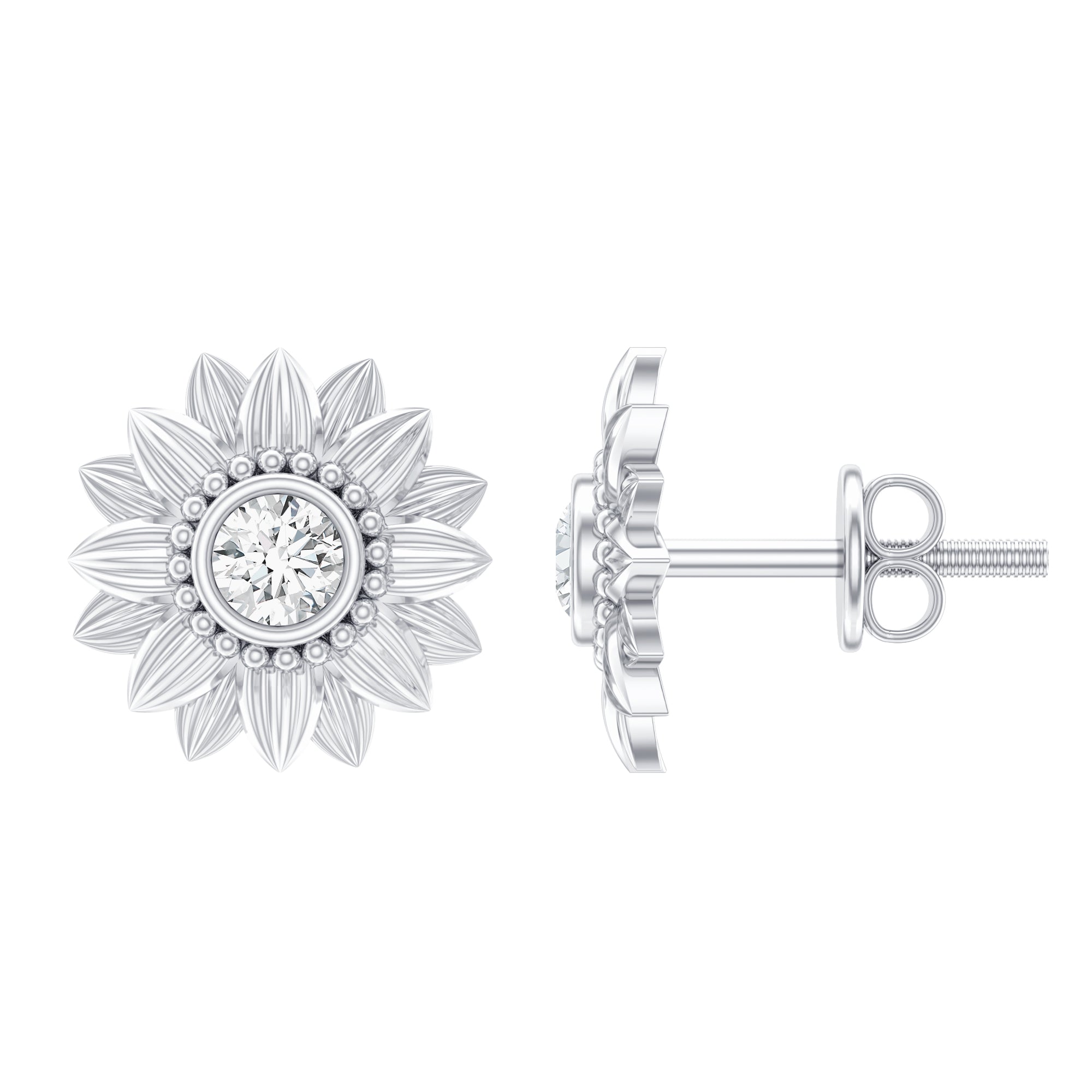 Diamond Sunflower Stud Earrings For Her