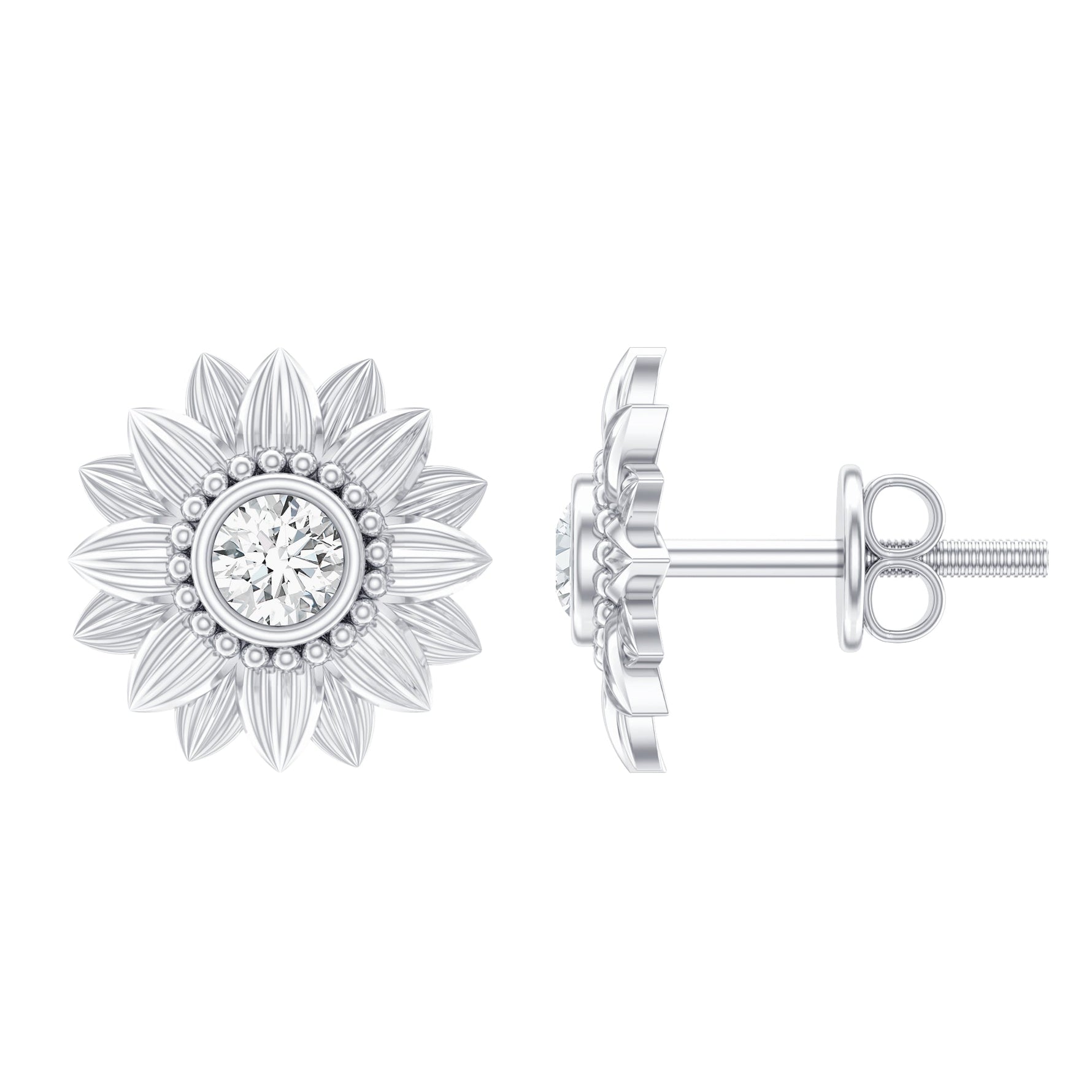 Diamond Sunflower Stud Earrings For Her