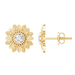 Diamond Sunflower Stud Earrings For Her
