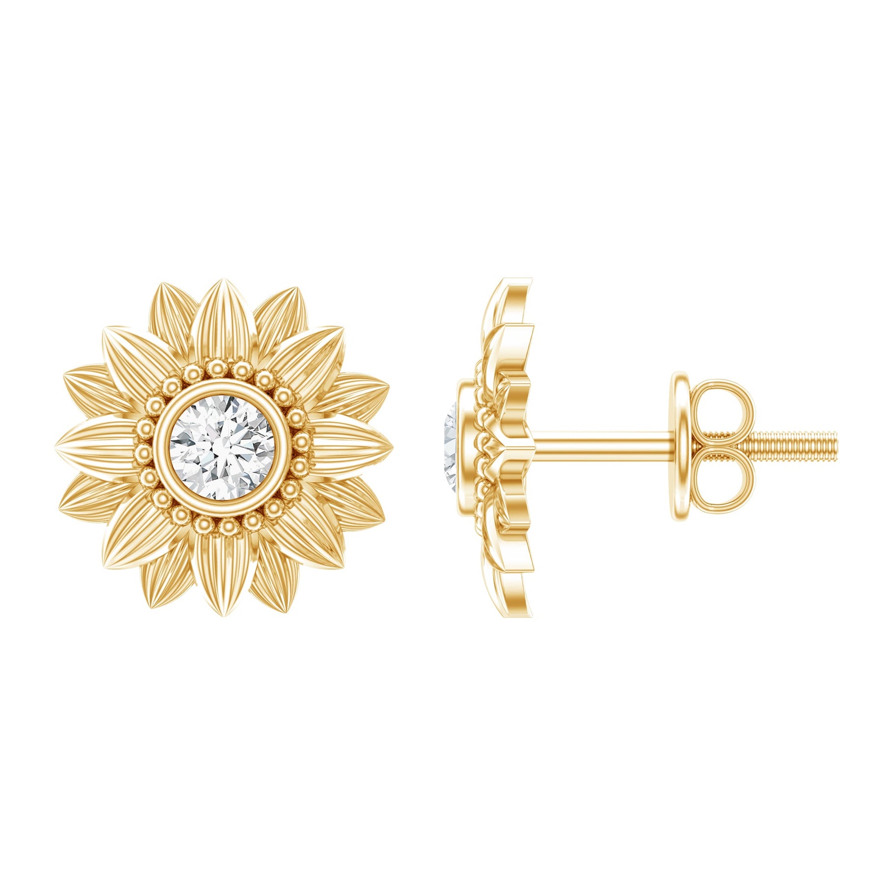Diamond Sunflower Stud Earrings For Her