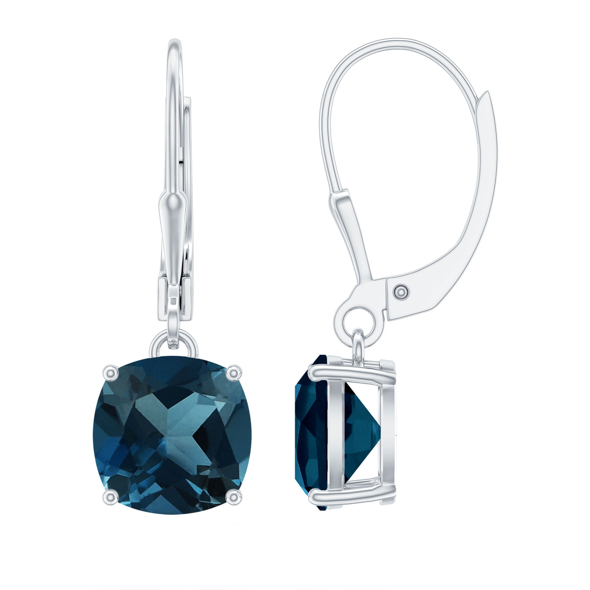 Cushion Cut London Blue Topaz Solitaire Drop Earrings