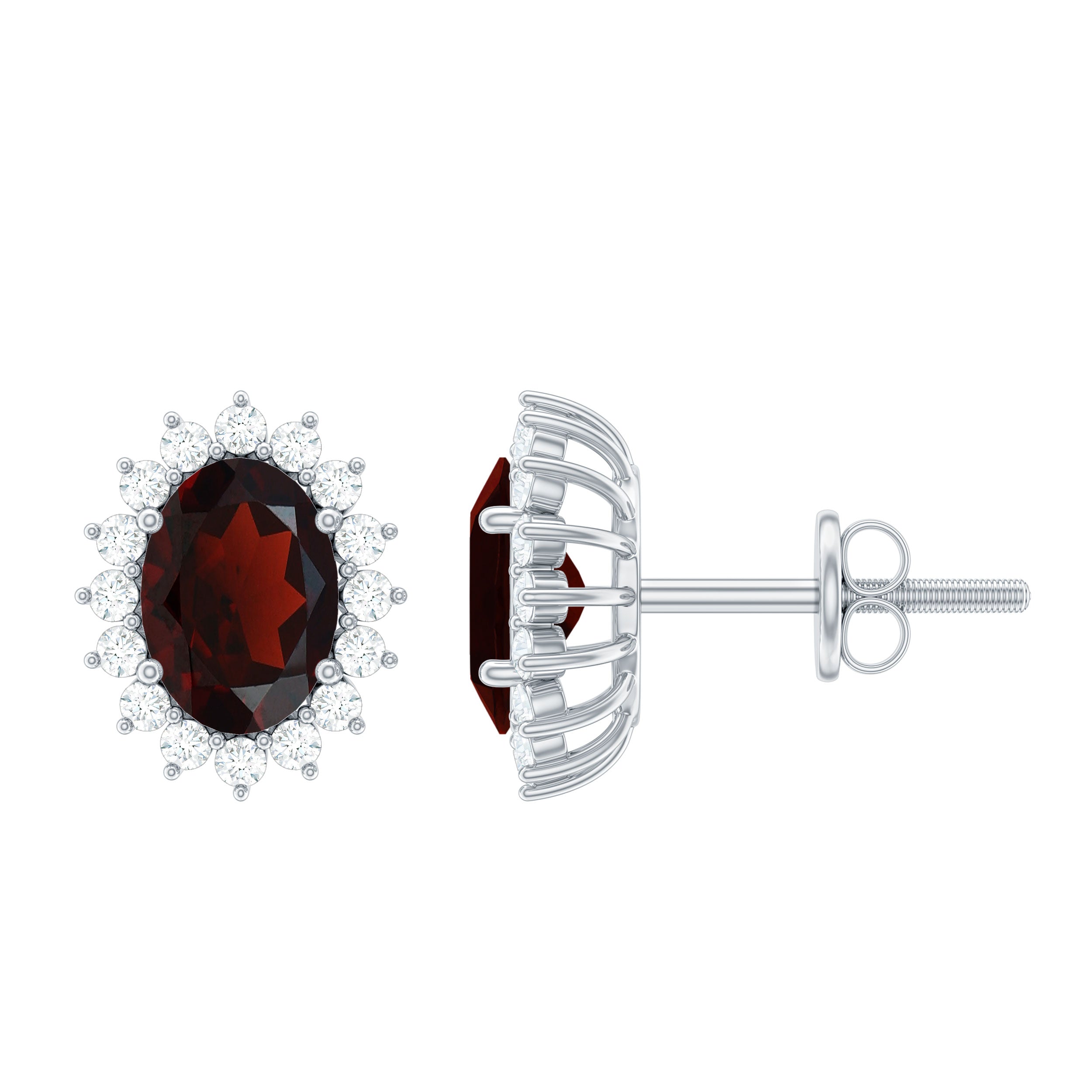 3.5 CT Classic Garnet Stud Earrings with Moissanite Halo