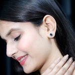 6X8MM Oval London Blue Topaz Stud Earrings with Moissanite Halo