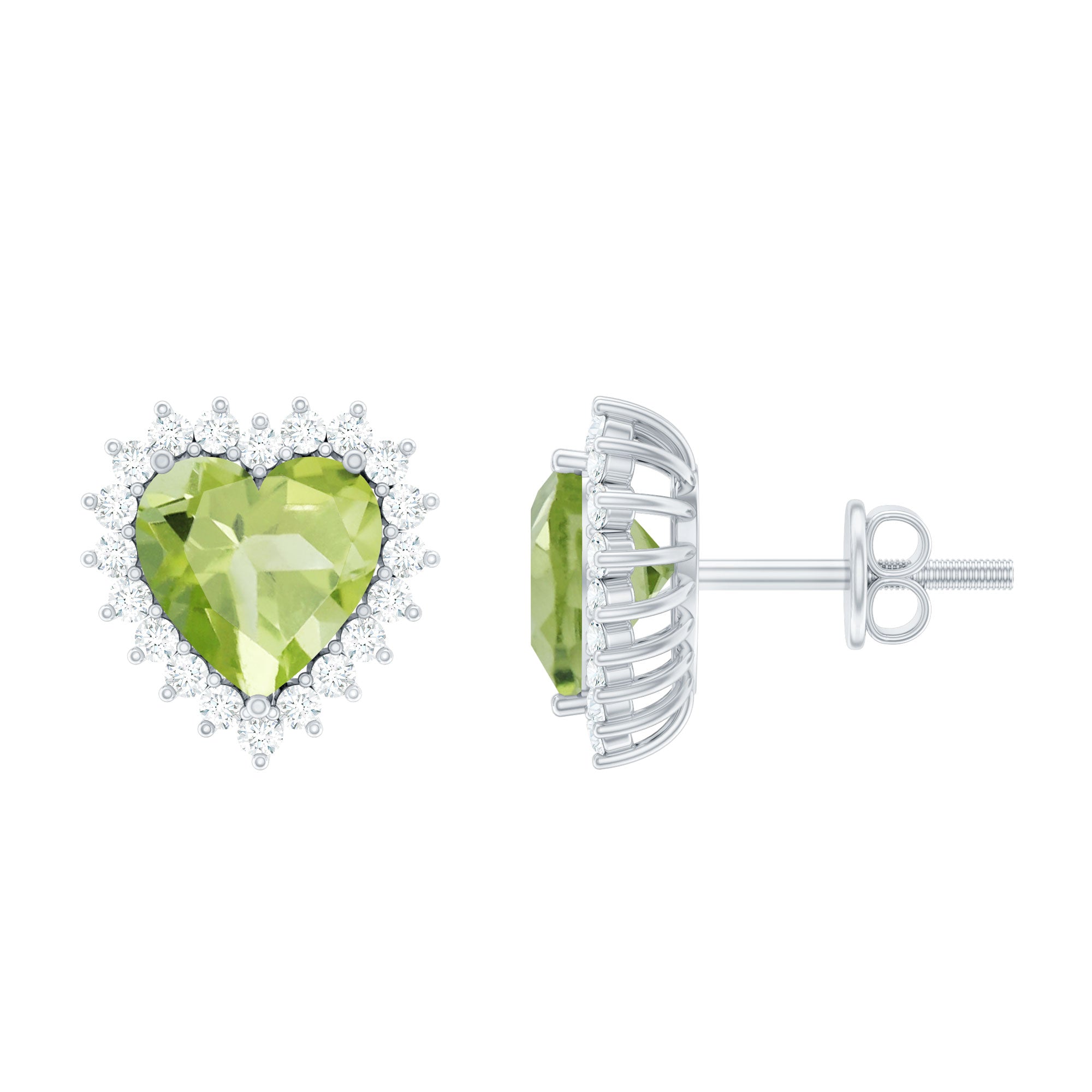 3.50 CT Heart Shaped Peridot and Moissanite Statement Stud Earrings