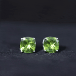 Genuine Cushion Cut Peridot Solitaire Stud Earrings With Certificate